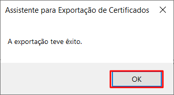 Tela do assistente de exportação de certificados - A exportação teve êxito