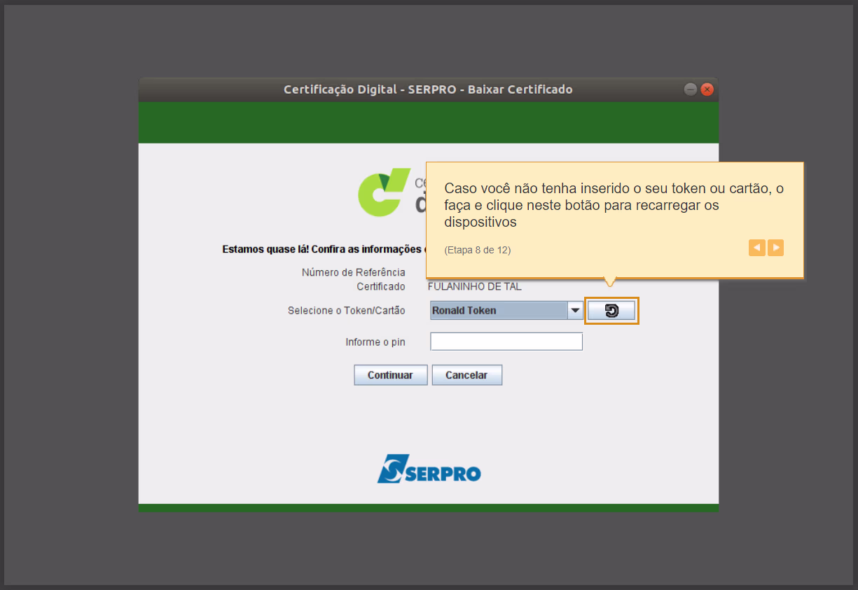 Como Emitir (Baixar e Instalar) Certificado A3 SERPRO - Selecionar o Token ou Smartcard