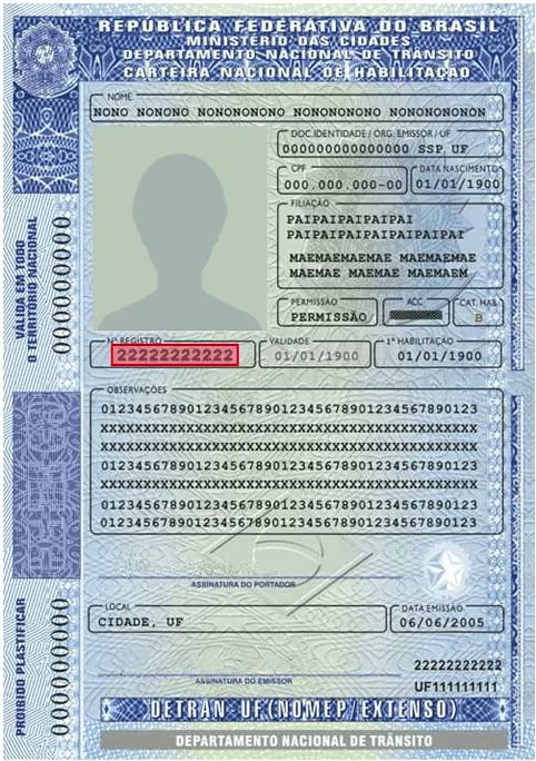 Exemplo de CNH mais antiga
