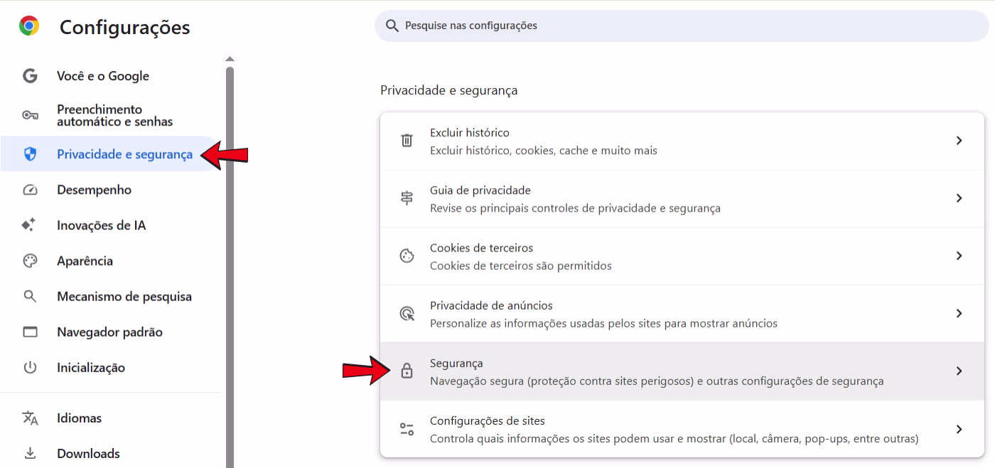 Chrome - Privacidade e Segurança