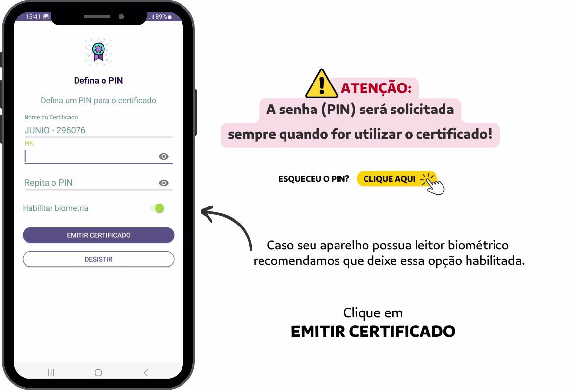 Como Emitir e Instalar Certificado em Nuvem SERPRO ID - Definir o PIN