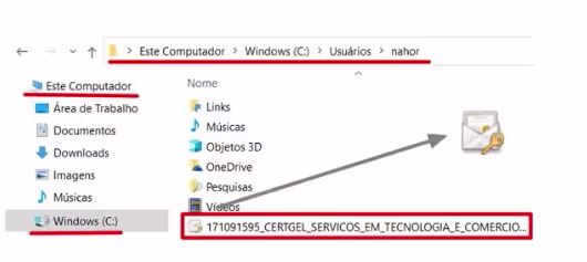 Exemplo de Tela mostrando o Arquivo do Certificado Digital
