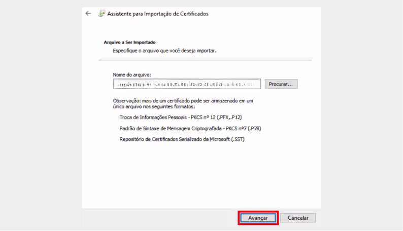 Segunda Tela do Assistente de Importação de Certificados