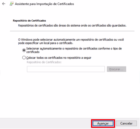 Tela do Assistente de Importação de Certificados