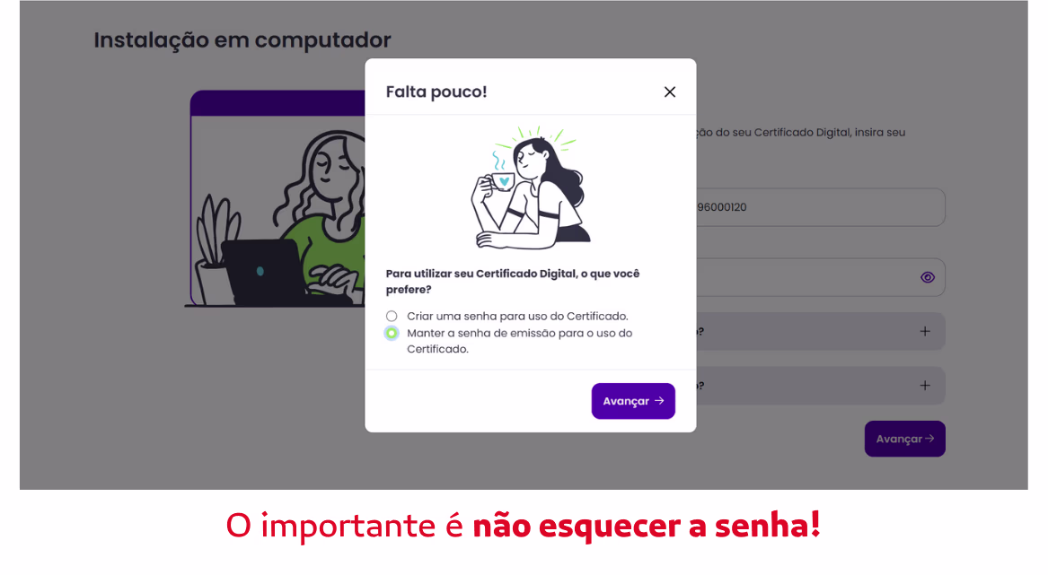 Crie uma nova senha