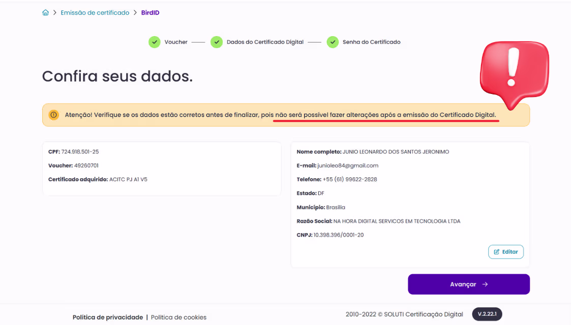 Emissão Online Utilizando o Bird ID - Confira seus dados