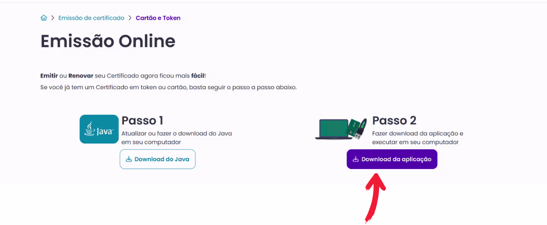 Download da Aplicação de Emissão Online Utilizando Token ou Cartão