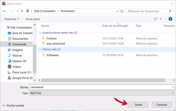 Escolha da pasta para salvar o Aplicativo de Emissão Online