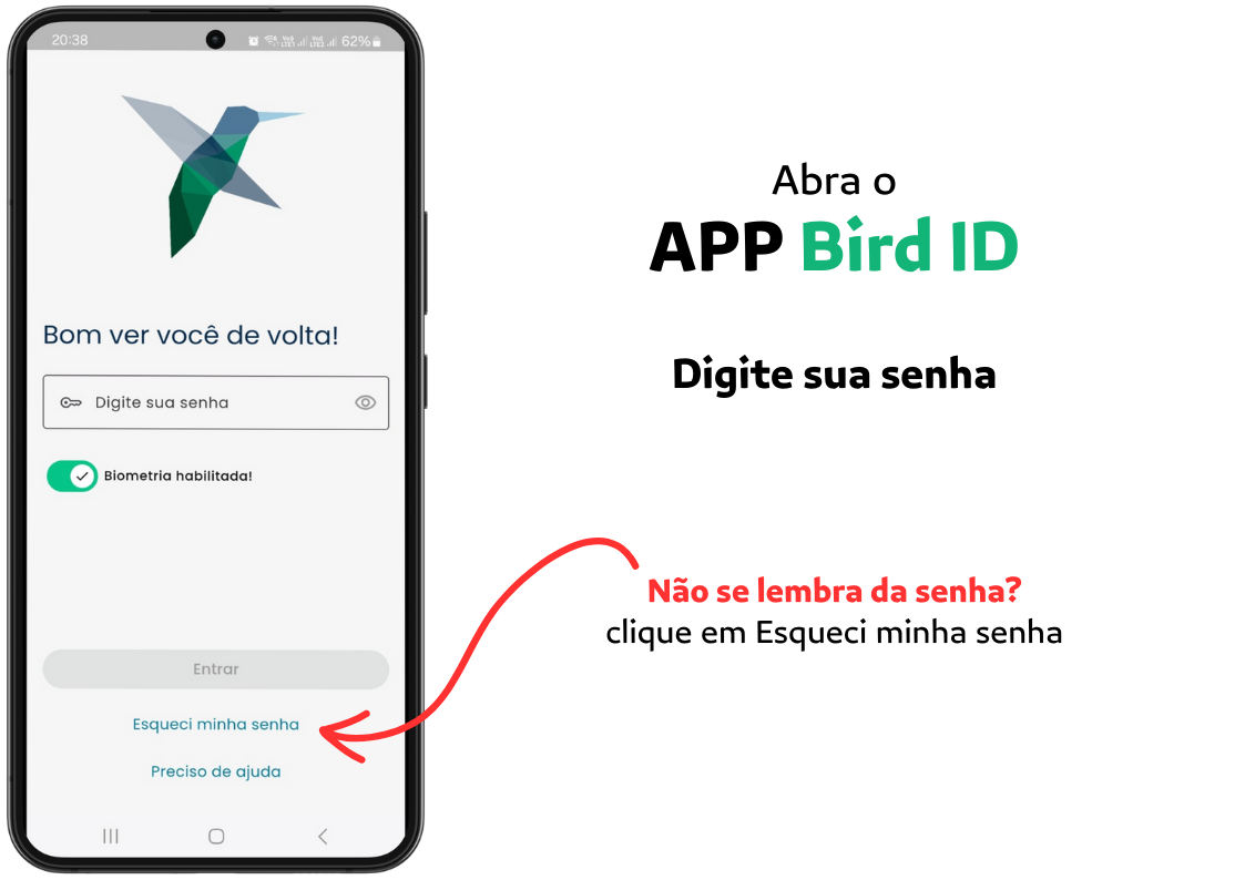 Recuperar a Senha do APP Bird ID - Esqueci minha senha