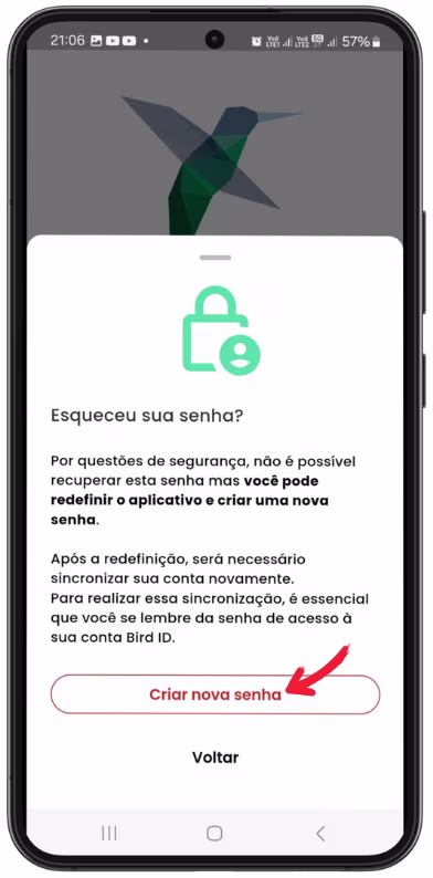 Como Sincronizar o Bird ID pelo Celular - Esqueceu a Senha