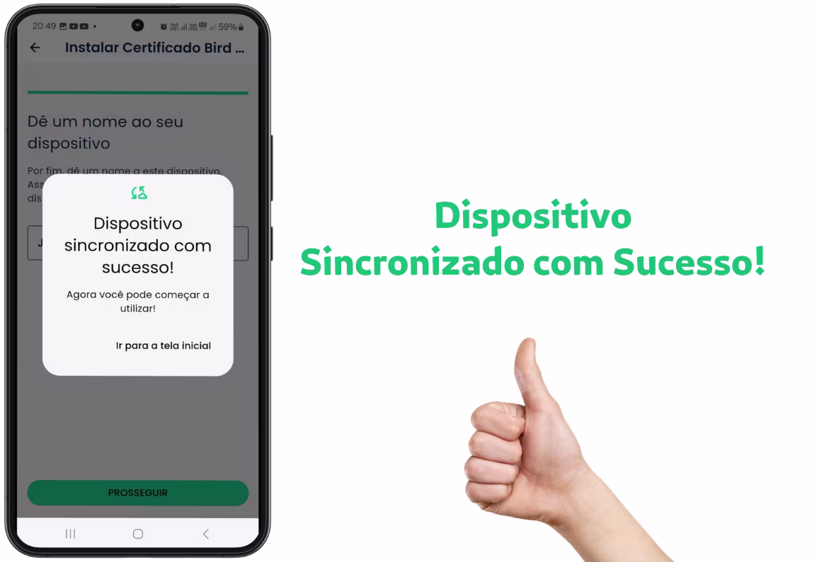 Como Sincronizar o Bird ID pelo Celular - Dispositivo sincronizado com sucesso