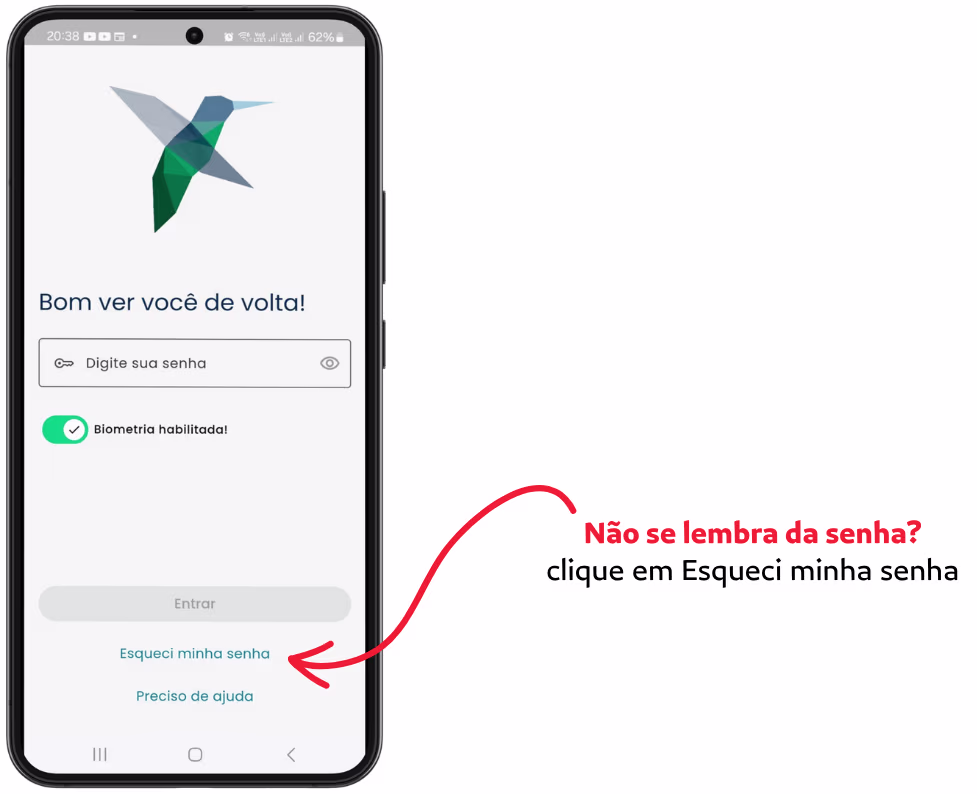 Como Sincronizar o Bird ID pelo Celular - Digite a Senha