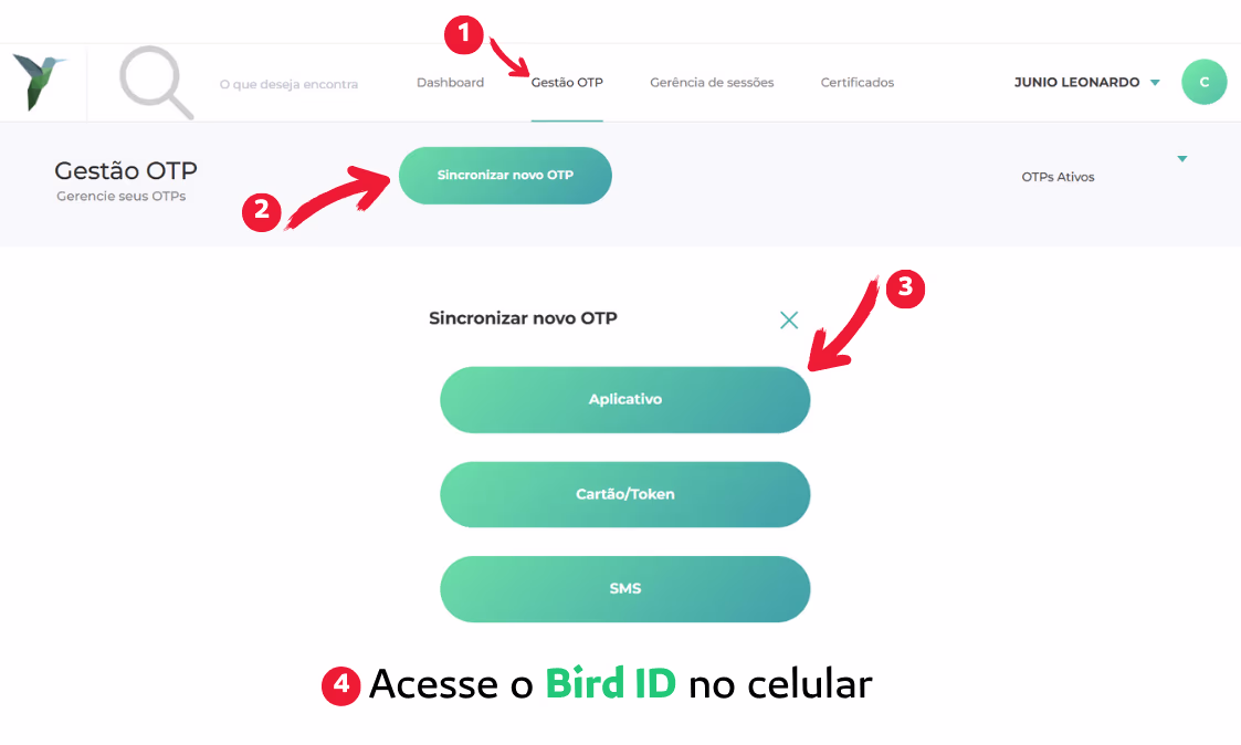 Sincronizar o Bird ID pelo Computador - Sincronizar novo OTP