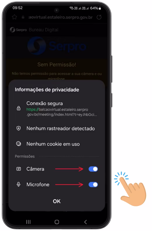 como permitir camera e microfone direto no navegador samsung