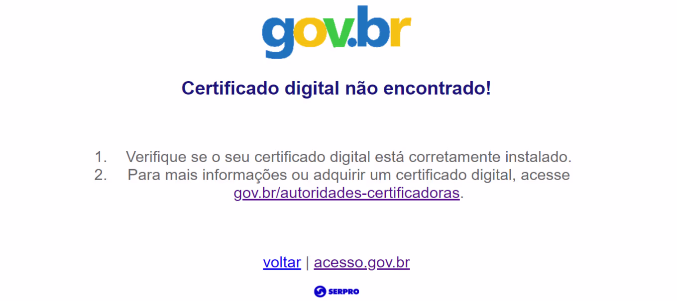 erro certificado digital não encontrado