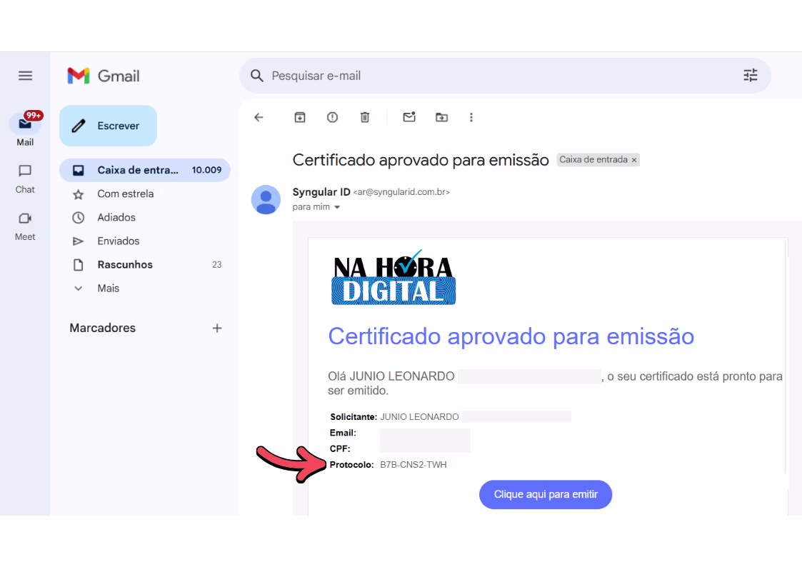 exemplo de e-mail de protocolo syngular - emissão online syngular token cartão