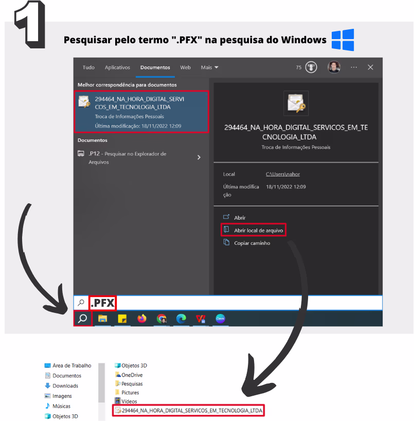 localizar pfx pela pesquisa do windows