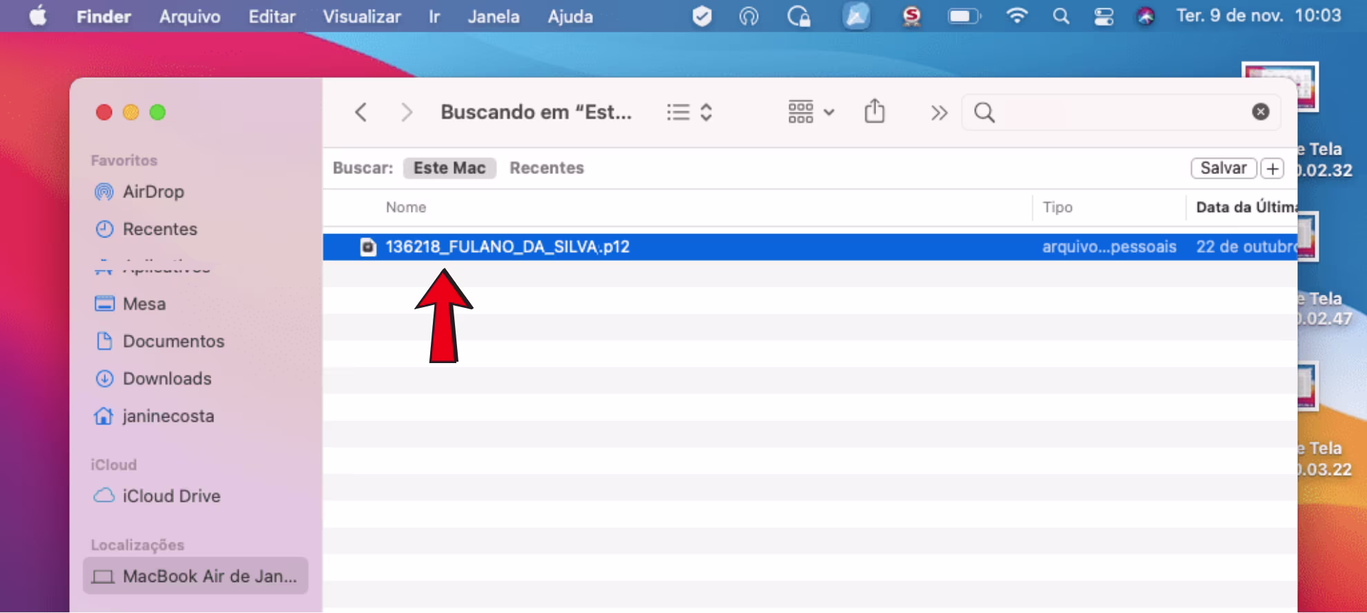 execute o arquivo do certificado digital no mac os
