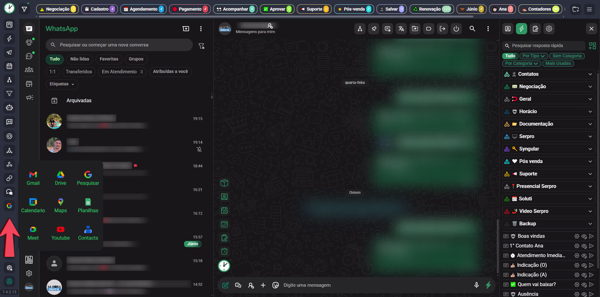 Atalhos do Google no WhatsApp
