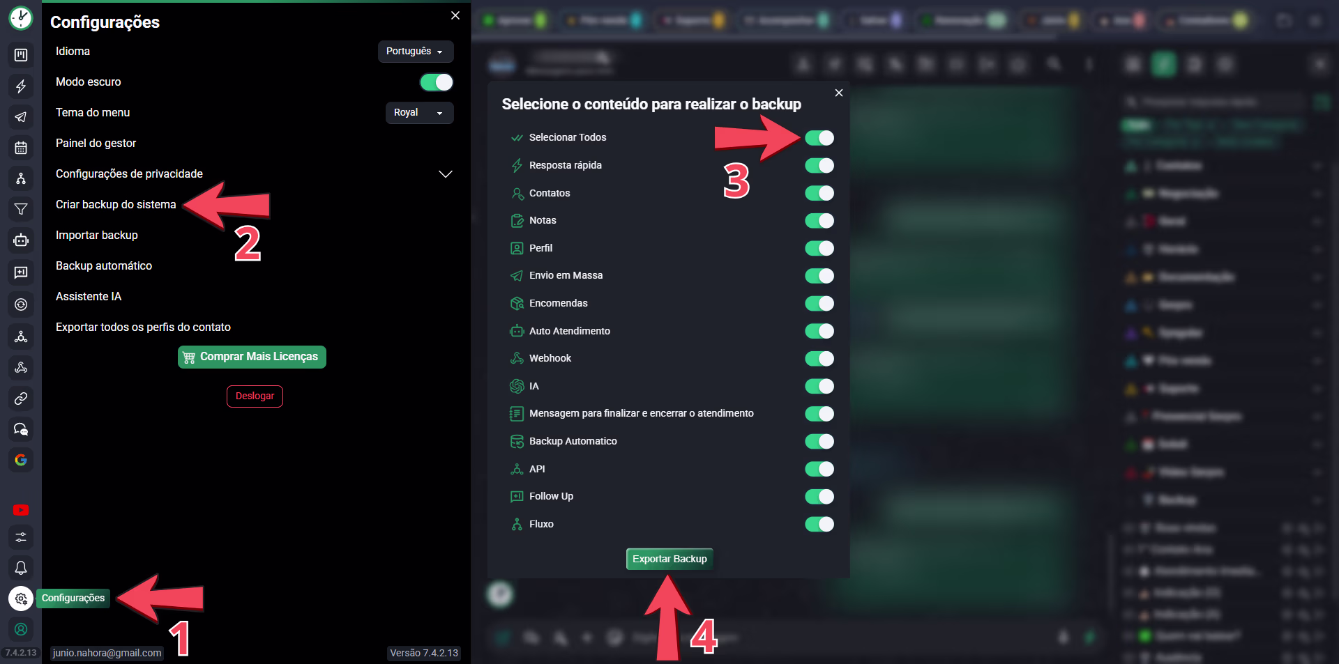 Backup de segurança dos dados