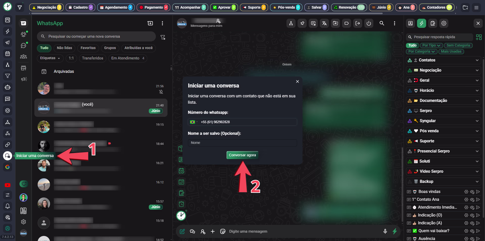Iniciar conversa sem salvar contato