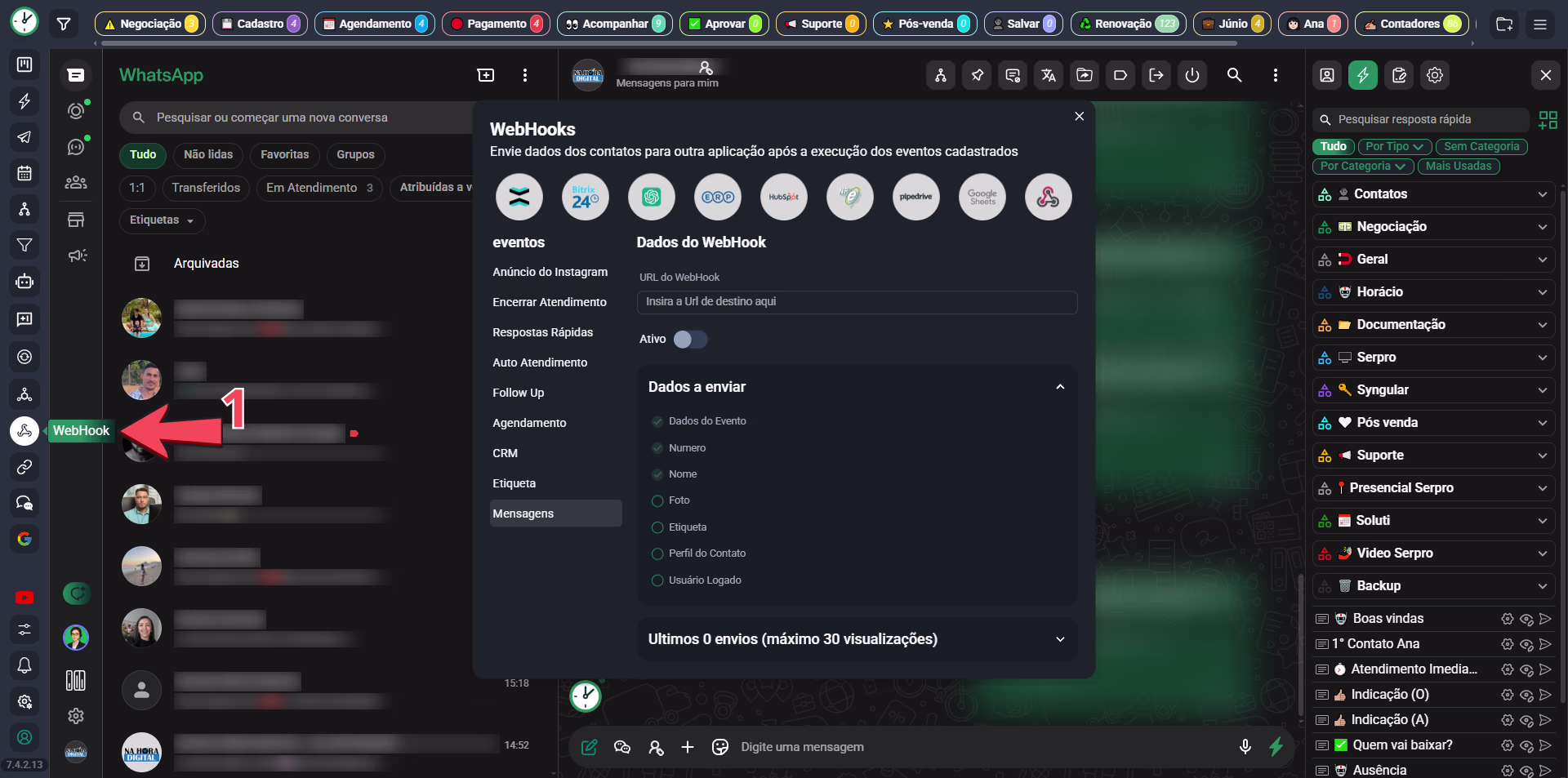 Configuração de webhooks